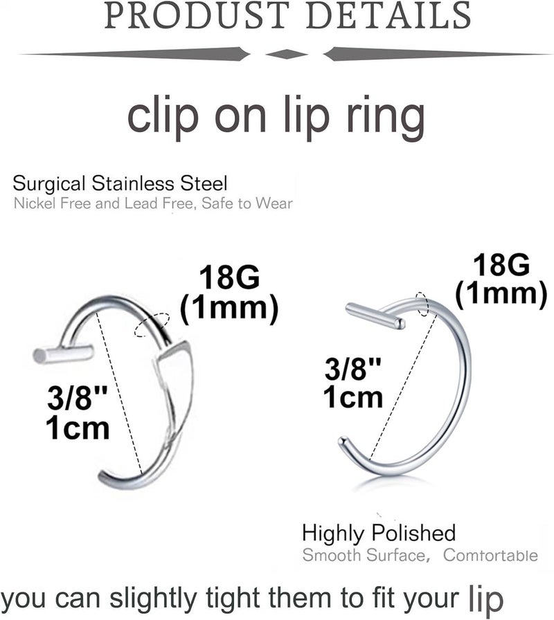 QWALIT Fake Lip Ring Cuffs Fake Nose Face Dermal Piercing Silver Clip on Vampire Teeth Fangs Faux Snake Bites Clip Nose Ring Hoops non Piercing Stick on Stud Jewelry for Halloween Jewelry Women Men - Image 2